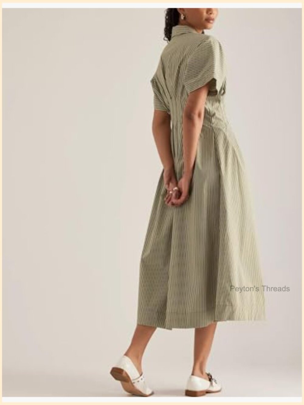 Striped Button Front Pleated Maxi Dress Short Sleeve V Neck Corset - Picture 3 of 6